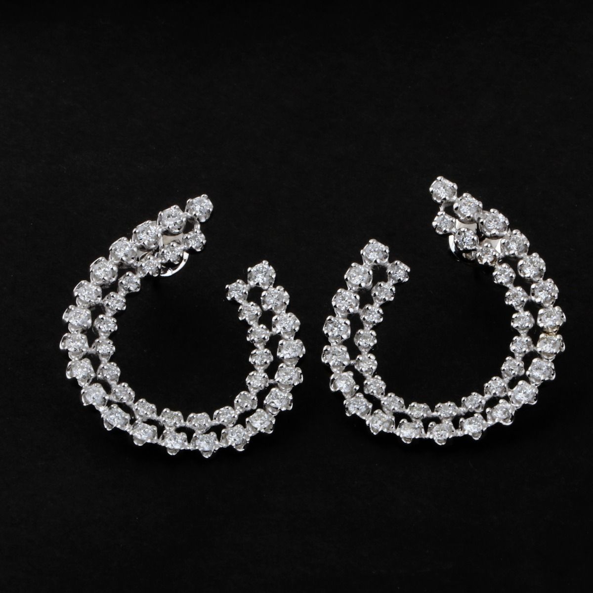 1.85 TCW Solid 14Kt White Gold Crescent Shaped SI Clarity HI Color Diamond Handmade Earrings