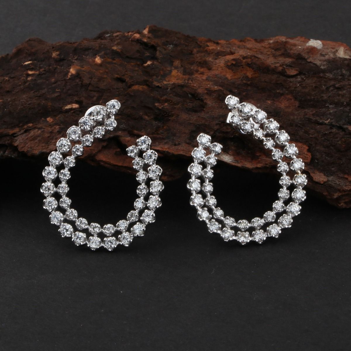 1.85 TCW Solid 14Kt White Gold Crescent Shaped SI Clarity HI Color Diamond Handmade Earrings