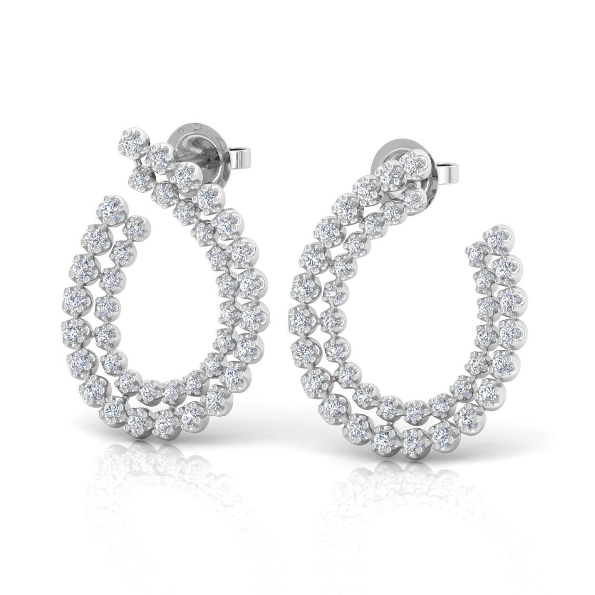 1.85 TCW Solid 14Kt White Gold Crescent Shaped SI Clarity HI Color Diamond Handmade Earrings