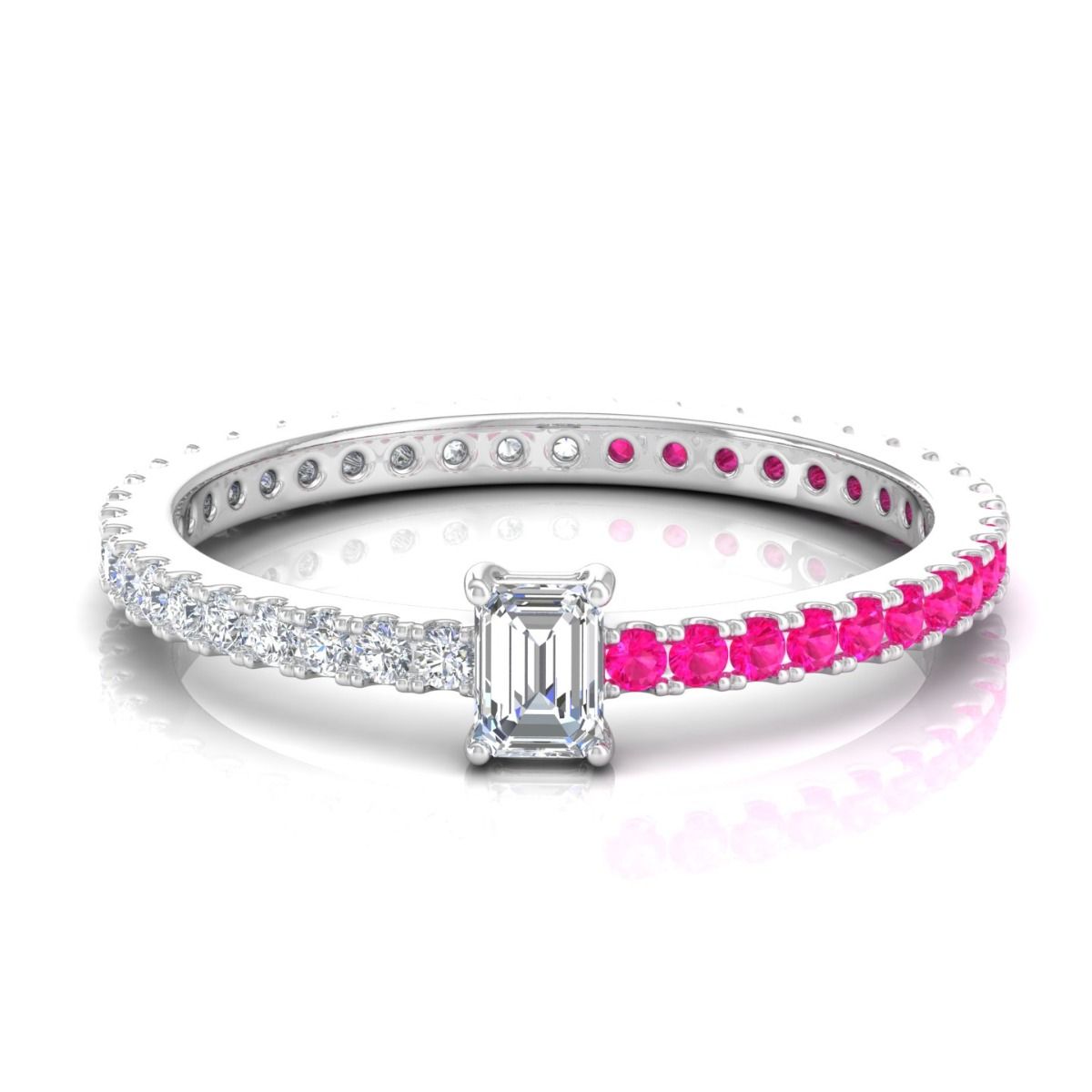 Solid 14Kt Gold SI Clarity HI Color Baguette Diamond Pink Sapphire Gemstone Ring Jewelry
