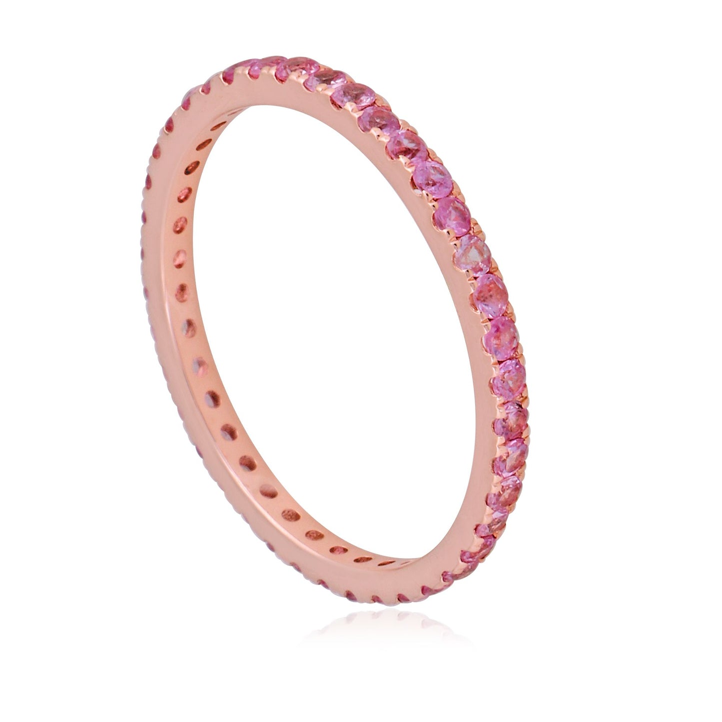 1 TCW Solid 14Kt Rose Gold Pink Sapphire Gemstone Eternity Band Ring