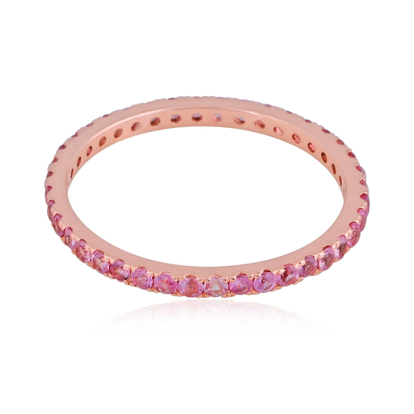 1 TCW Solid 14Kt Rose Gold Pink Sapphire Gemstone Eternity Band Ring