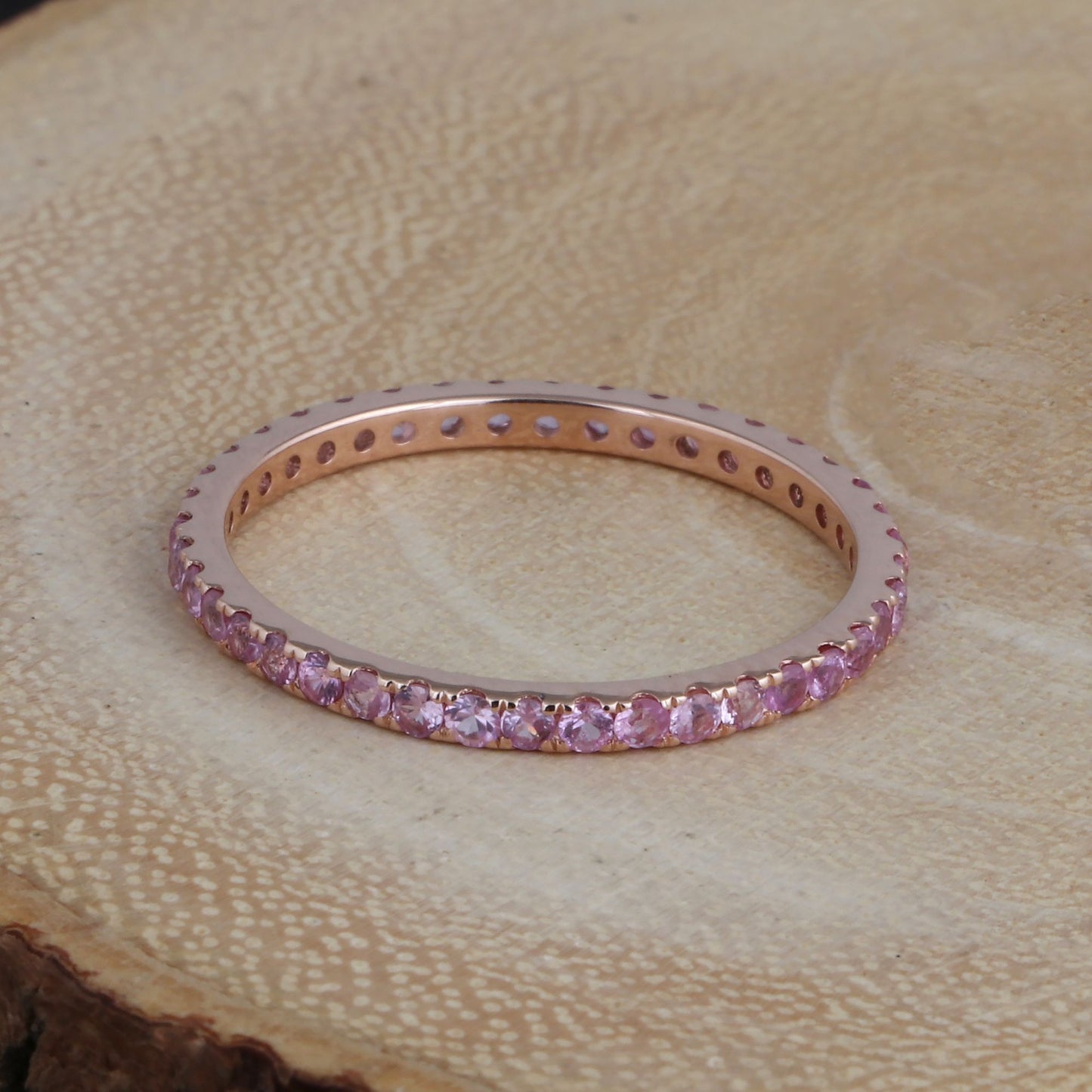 1 TCW Solid 14Kt Rose Gold Pink Sapphire Gemstone Eternity Band Ring