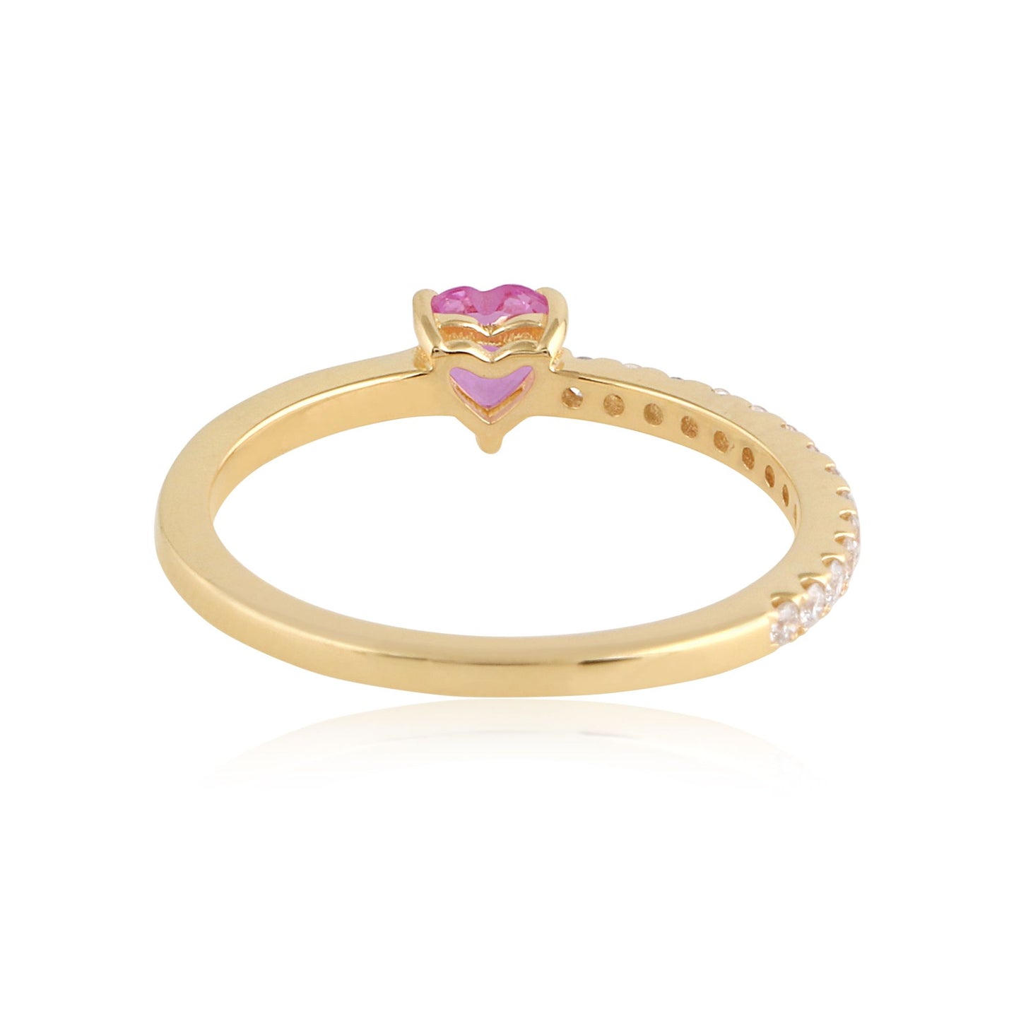 Solid 14Kt Yellow Gold SI Clarity HI Color Heart Shaped Pink Sapphire Diamond Promise Ring