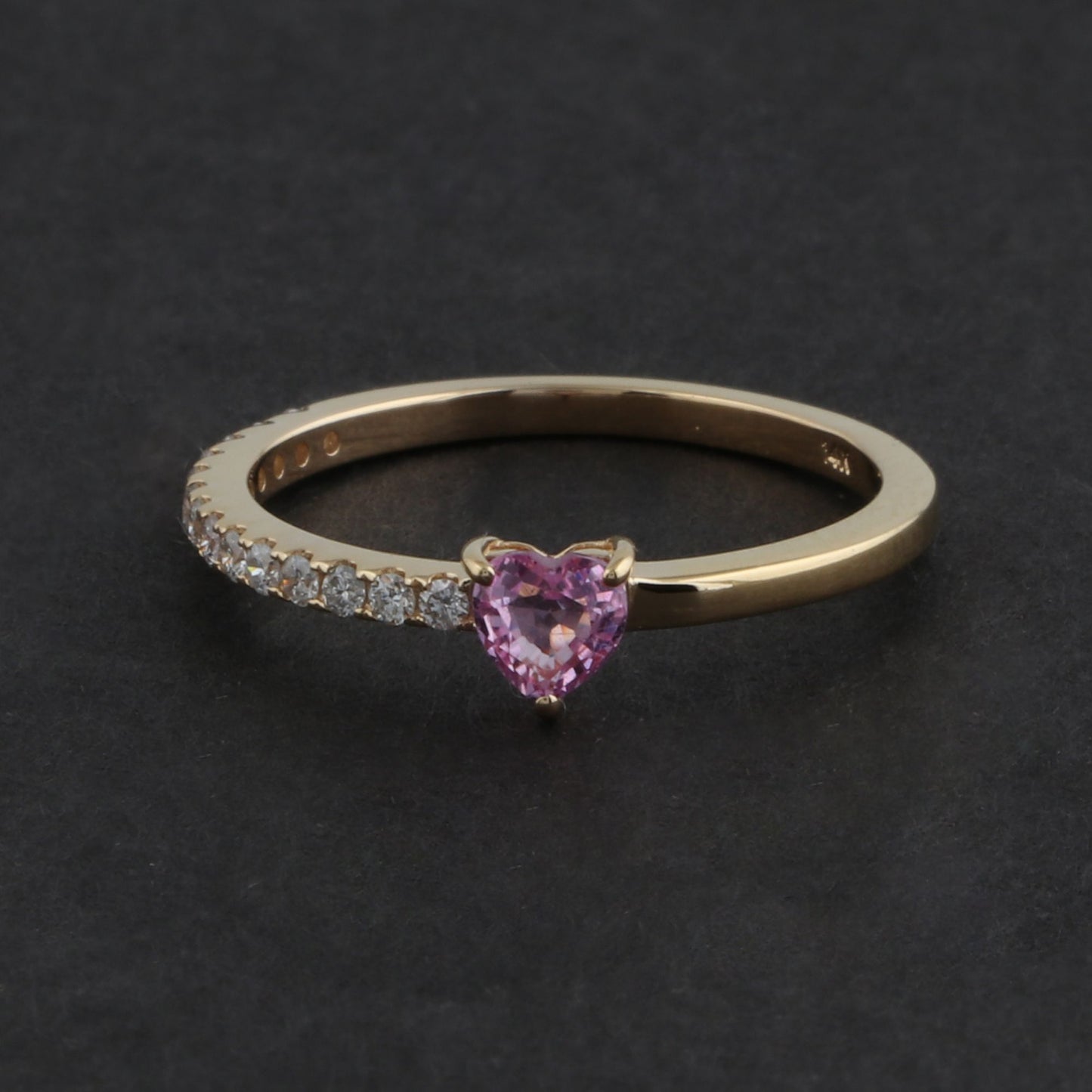 Solid 14Kt Yellow Gold SI Clarity HI Color Heart Shaped Pink Sapphire Diamond Promise Ring