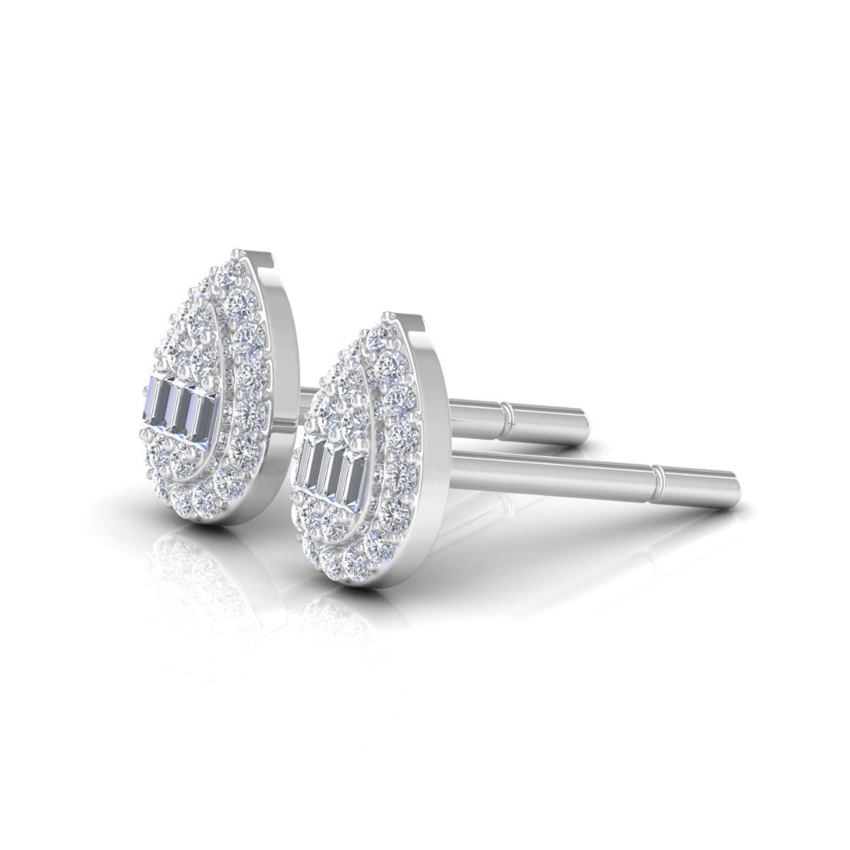 Natural 0.15 TCW Solid 14 Kt White Gold HI/SI Baguette Diamond Stud Earrings Jewelry NEW