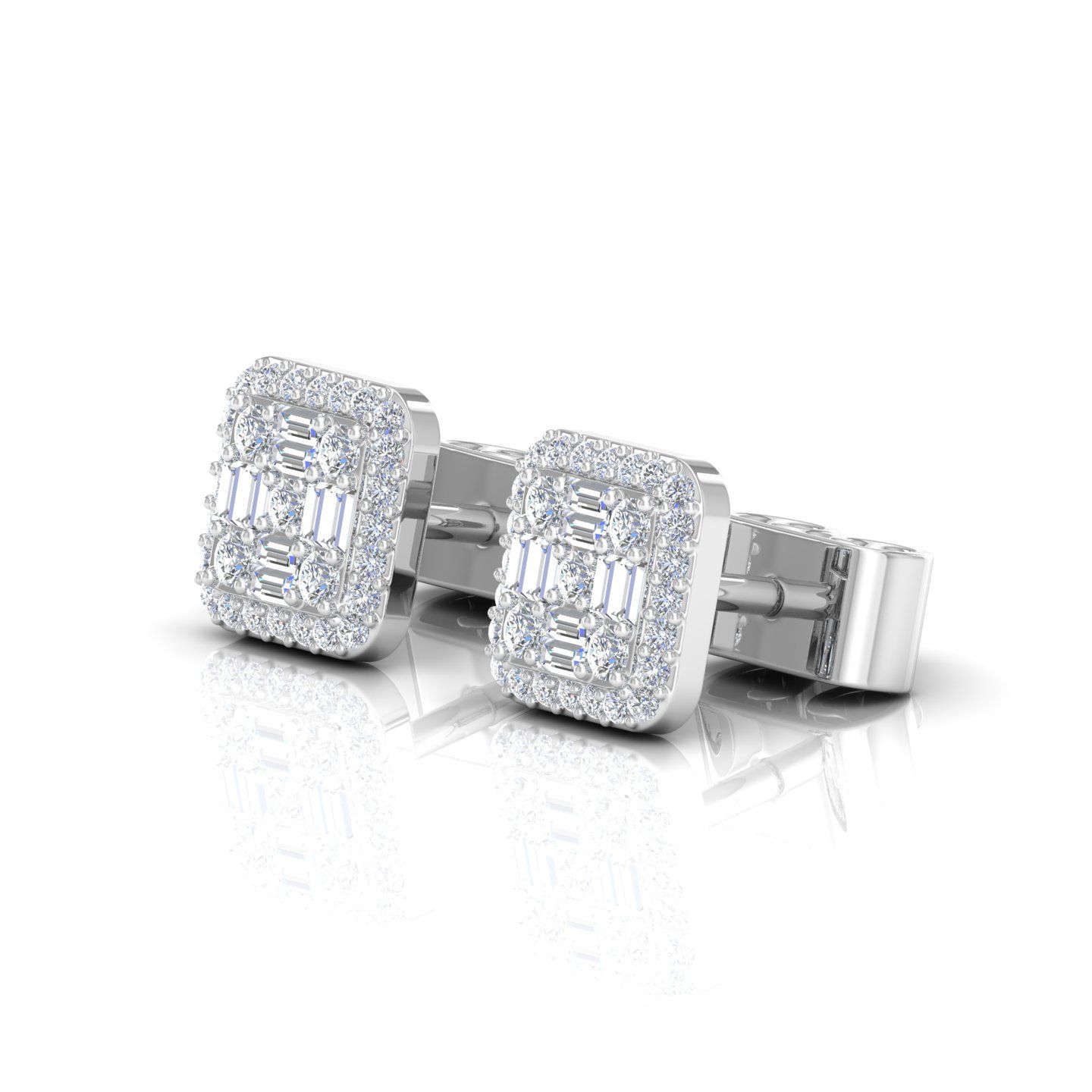 Natural 0.35 Ct. HI/SI Baguette Diamond Stud Earrings 14Kt Gold Jewelry NEW