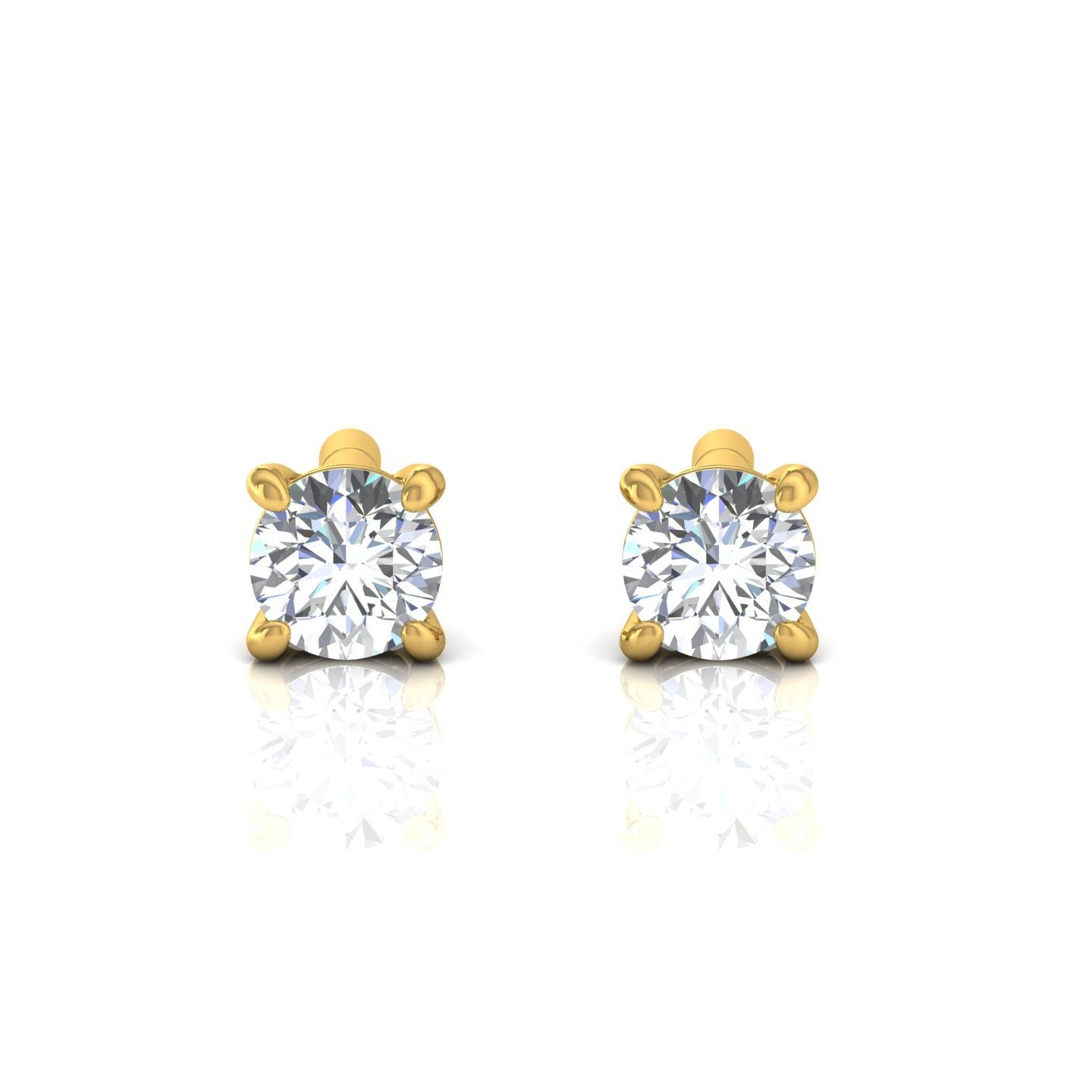 Solid 14 Kt Gold SI/HI Solitaire Diamond Minimalist Stud Earrings Jewelry