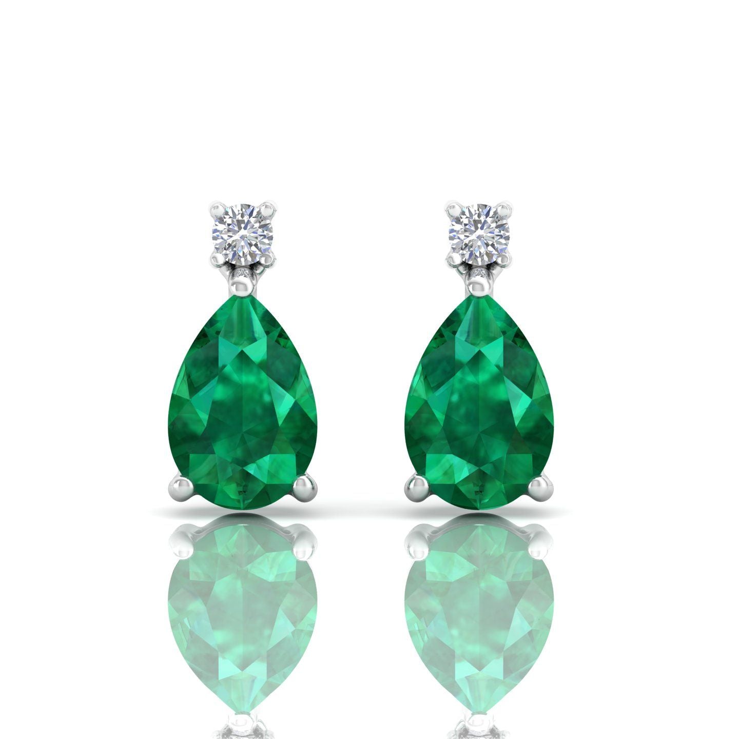 Solid 14 Kt Gold Pear Emerald HI/SI Diamond Stud Earrings Fine Jewelry