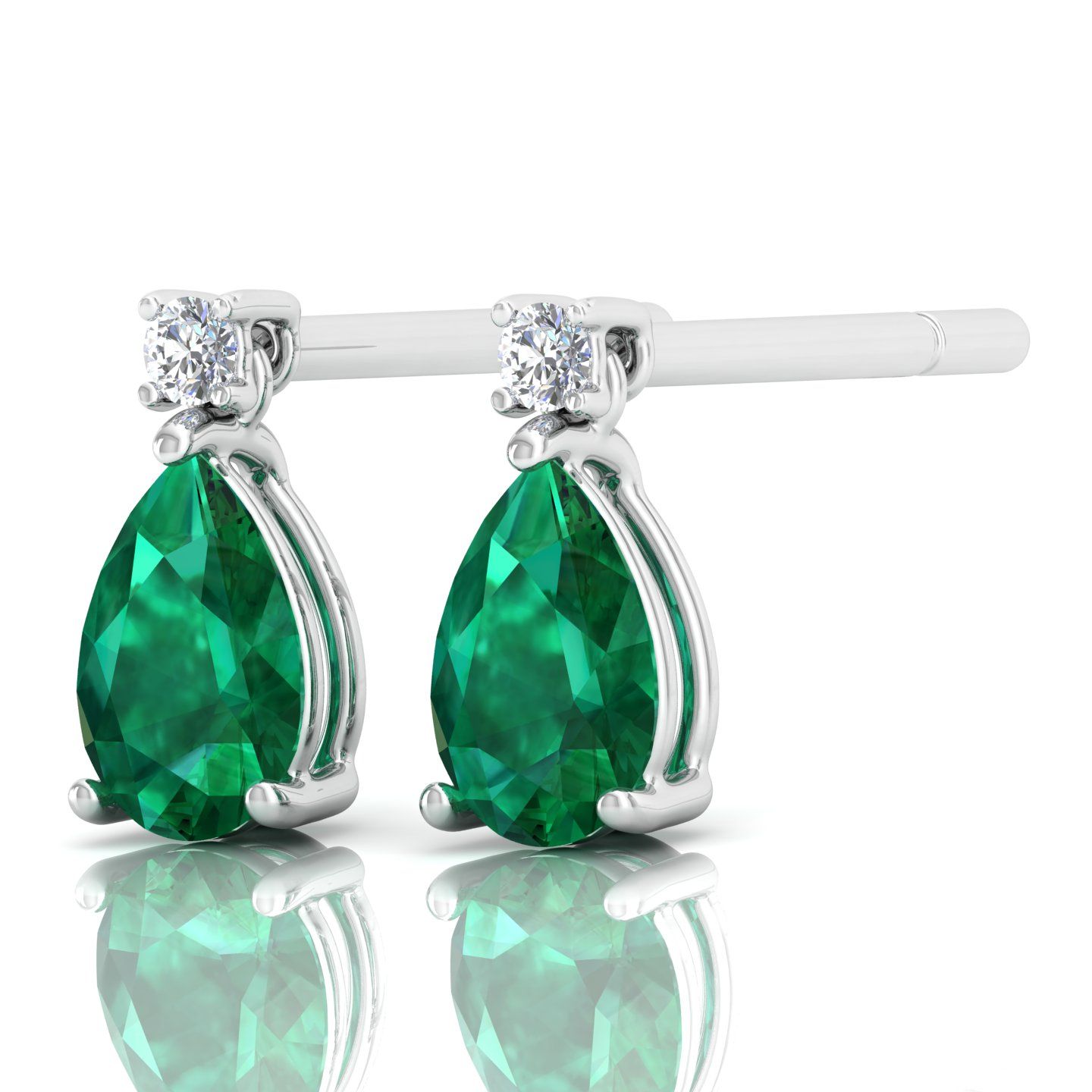 Solid 14 Kt Gold Pear Emerald HI/SI Diamond Stud Earrings Fine Jewelry