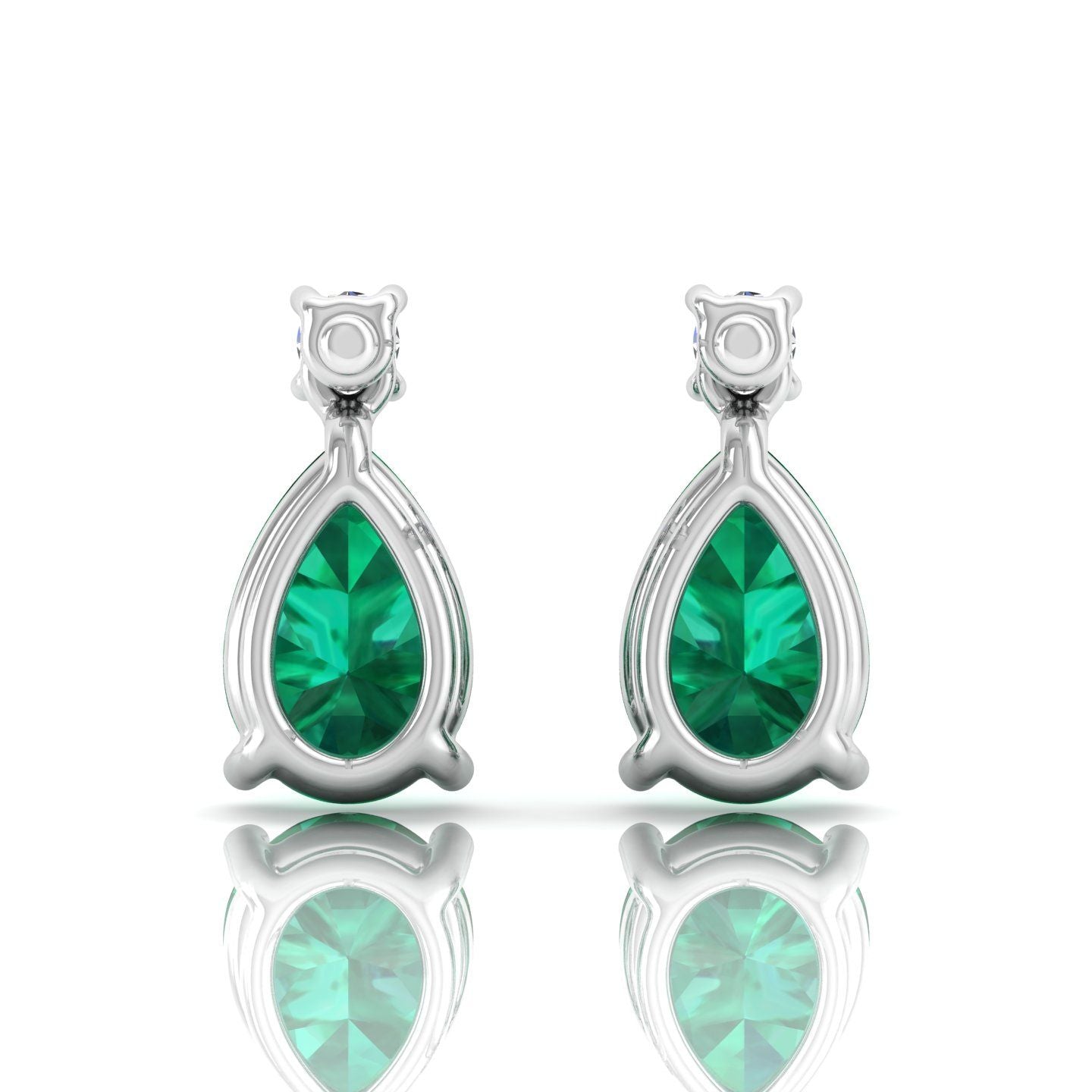 Solid 14 Kt Gold Pear Emerald HI/SI Diamond Stud Earrings Fine Jewelry