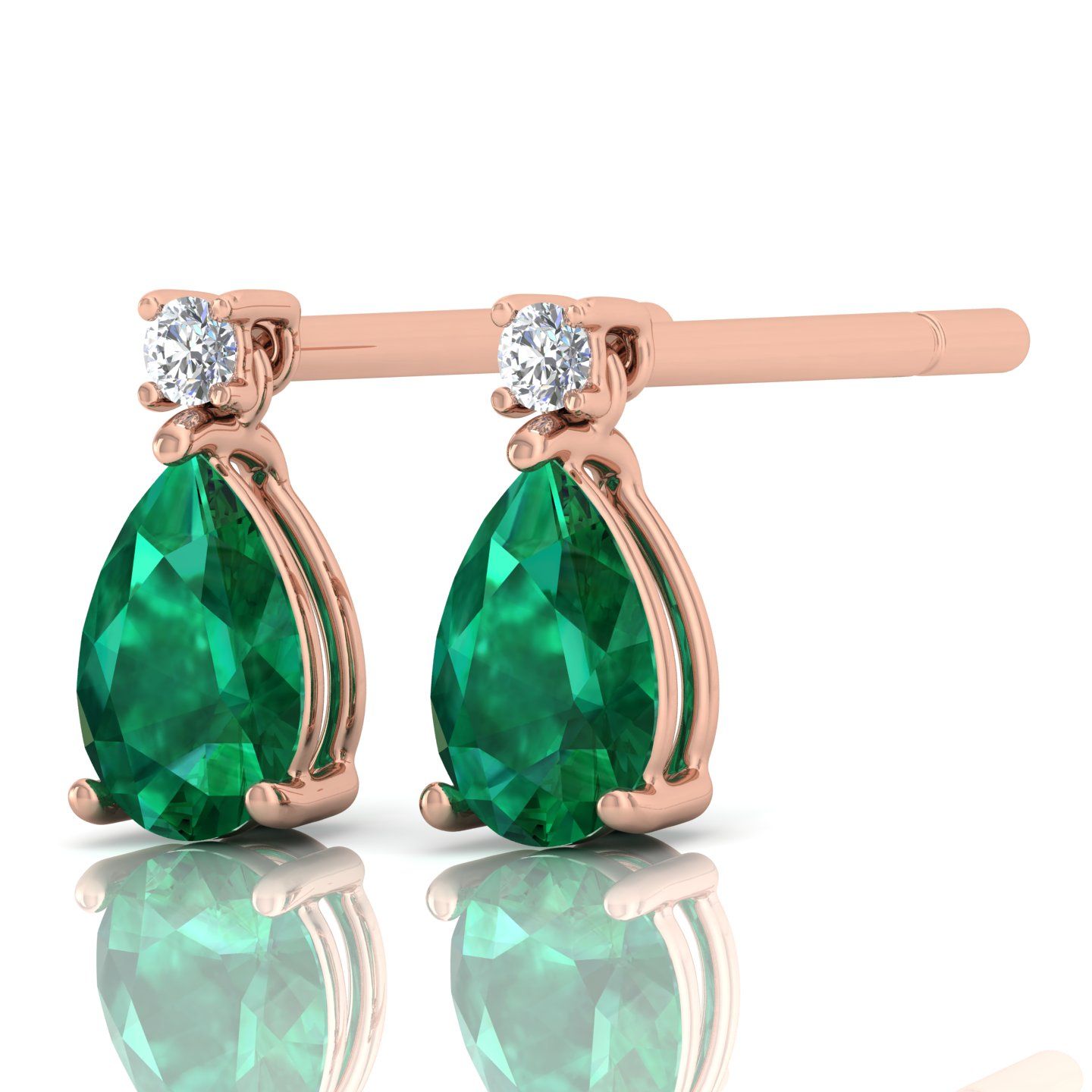 Solid 14 Kt Gold Pear Emerald HI/SI Diamond Stud Earrings Fine Jewelry