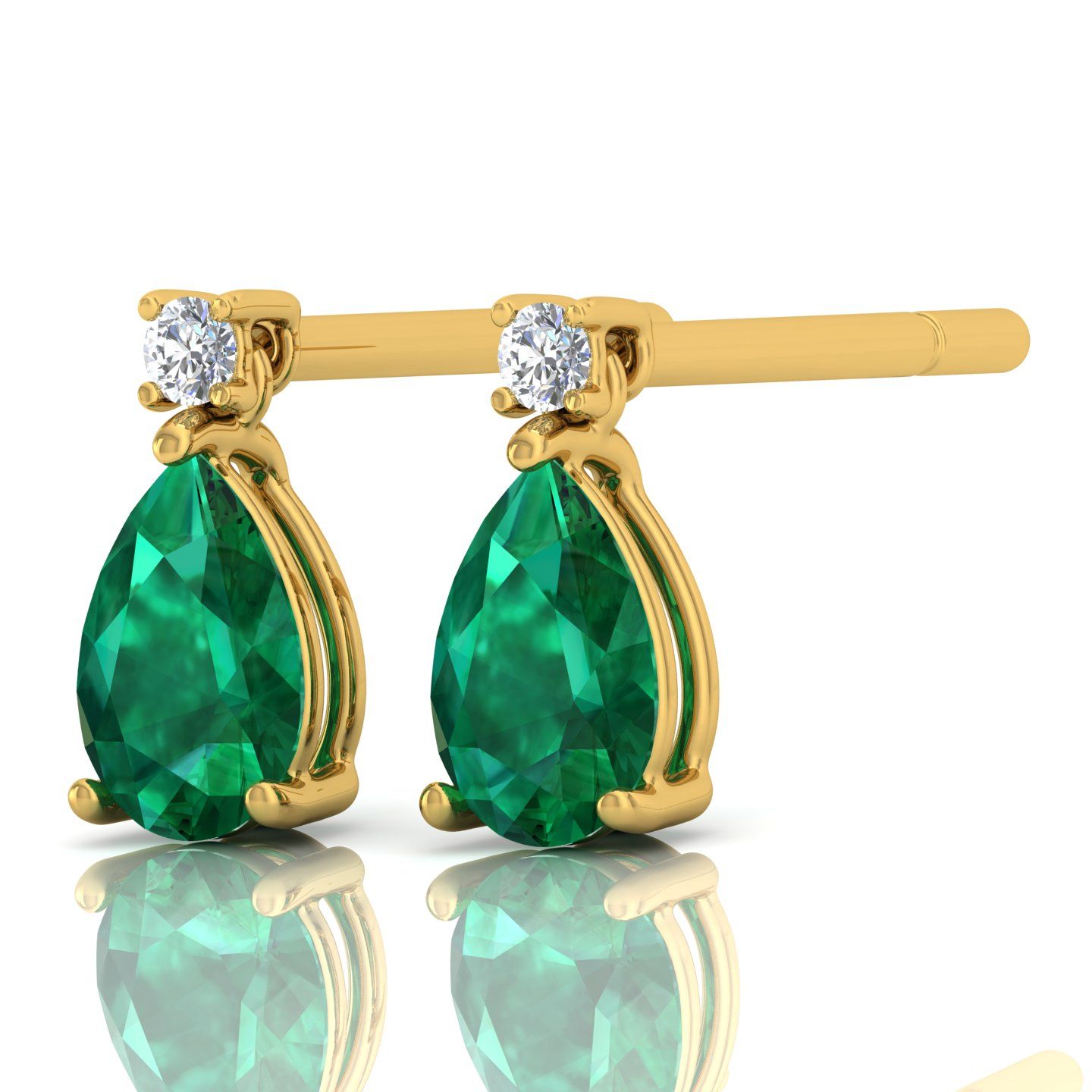 Solid 14 Kt Gold Pear Emerald HI/SI Diamond Stud Earrings Fine Jewelry