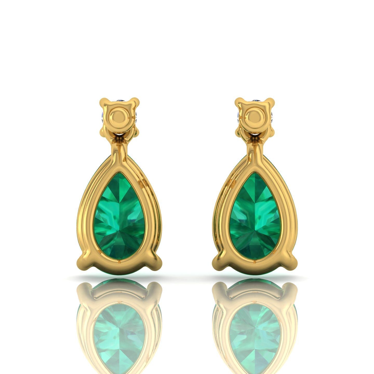 Solid 14 Kt Gold Pear Emerald HI/SI Diamond Stud Earrings Fine Jewelry