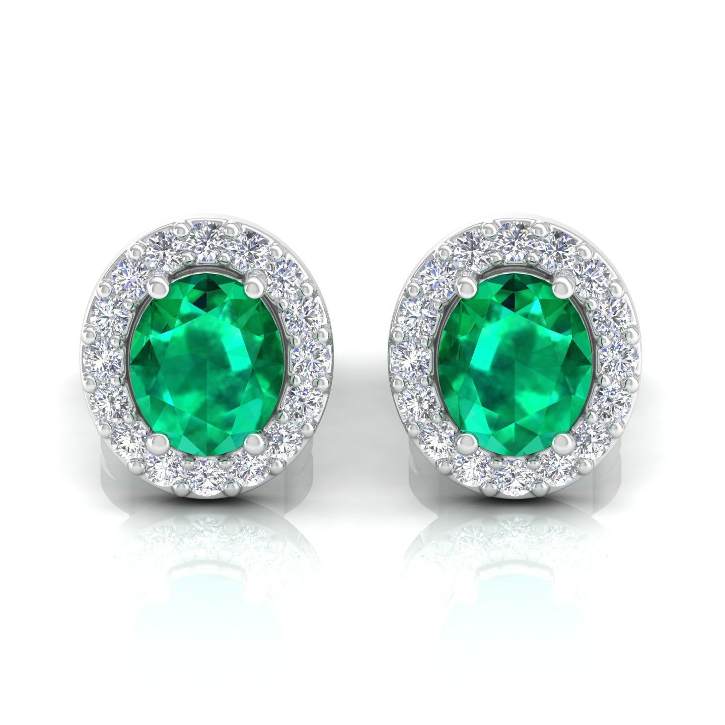 Solid 14 Kt Gold Genuine Emerald HI/SI Diamond Stud Earrings Fine Jewelry