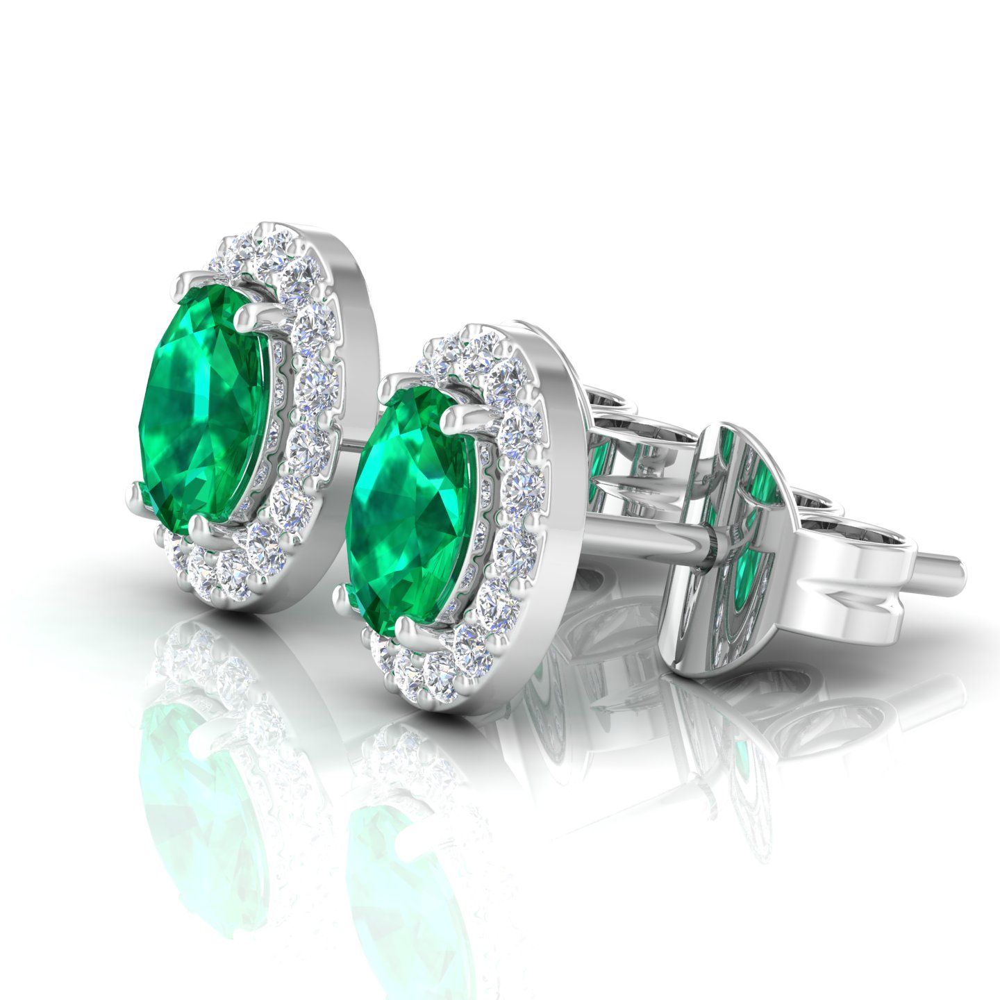 Solid 14 Kt Gold Genuine Emerald HI/SI Diamond Stud Earrings Fine Jewelry