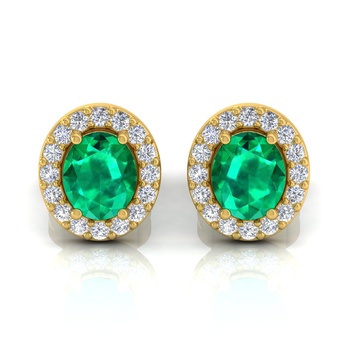 Solid 14 Kt Gold Genuine Emerald HI/SI Diamond Stud Earrings Fine Jewelry