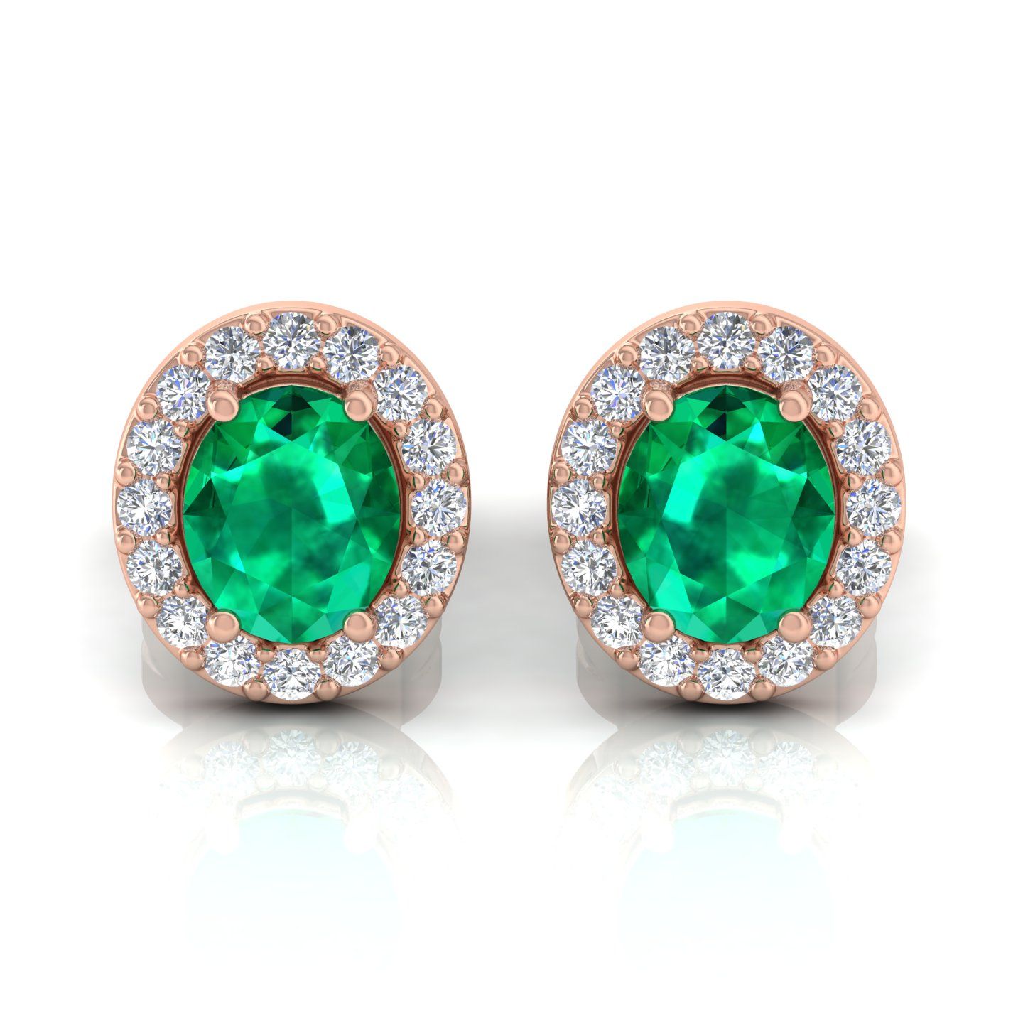 Solid 14 Kt Gold Genuine Emerald HI/SI Diamond Stud Earrings Fine Jewelry