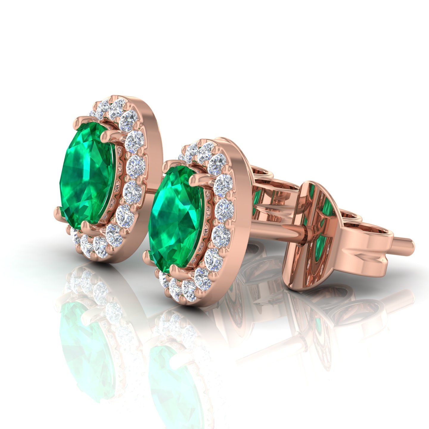 Solid 14 Kt Gold Genuine Emerald HI/SI Diamond Stud Earrings Fine Jewelry