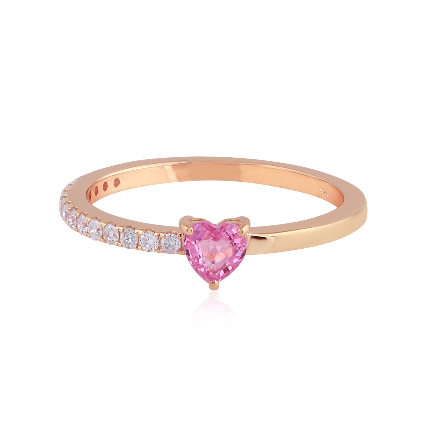 Heart Shaped Pink Saphhire Solid 14Kt Rose Gold SI Clarity HI Color Diamond Proposal Ring