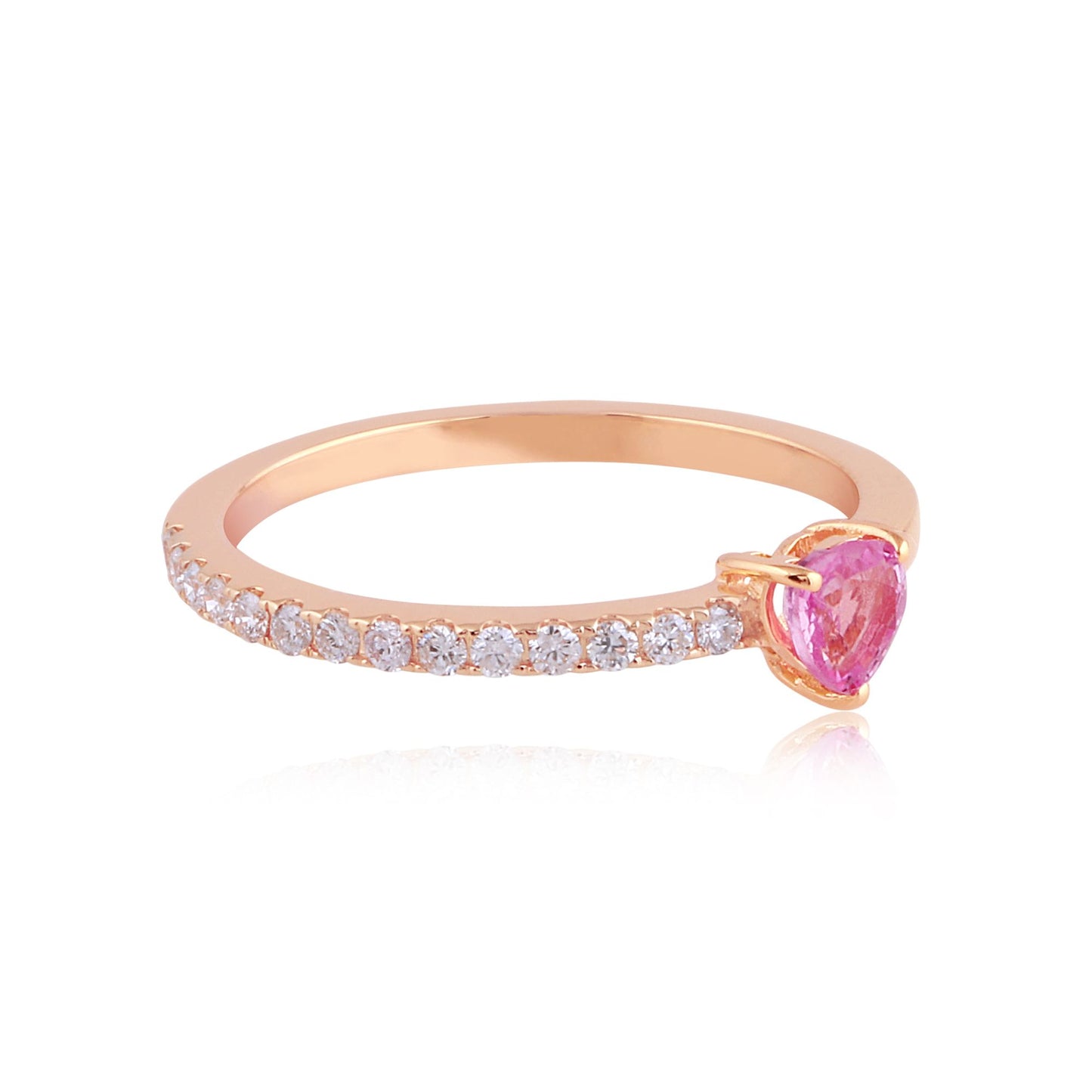 Heart Shaped Pink Saphhire Solid 14Kt Rose Gold SI Clarity HI Color Diamond Proposal Ring