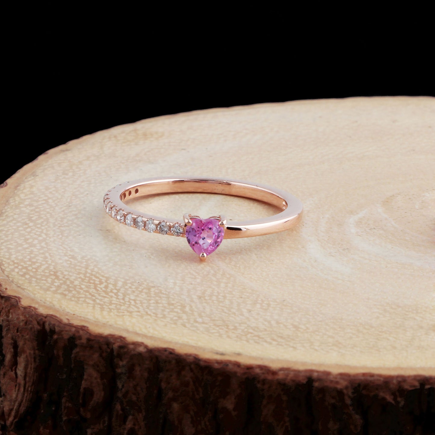 Heart Shaped Pink Saphhire Solid 14Kt Rose Gold SI Clarity HI Color Diamond Proposal Ring