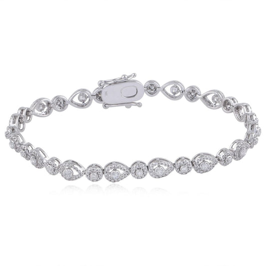 1.7 TCW Solid 14 Kt White Gold SI Clarity HI Color Diamond Dainty Bracelet