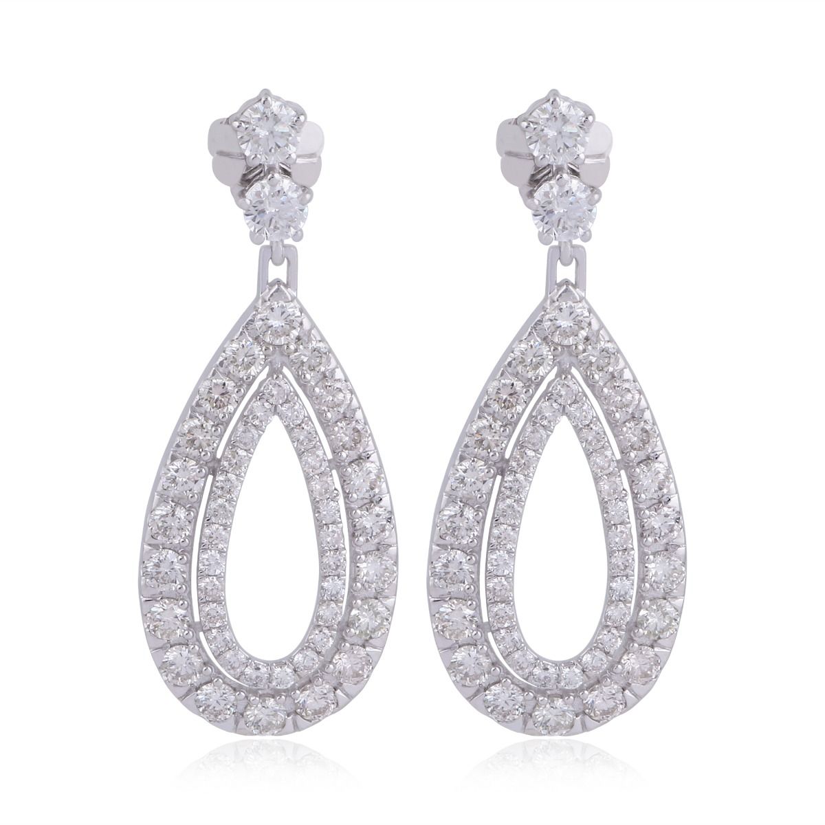 4.9 TCW Solid 14 Kt White Gold SI Clarity HI Color Pave Diamond Fine Dangle Earrings