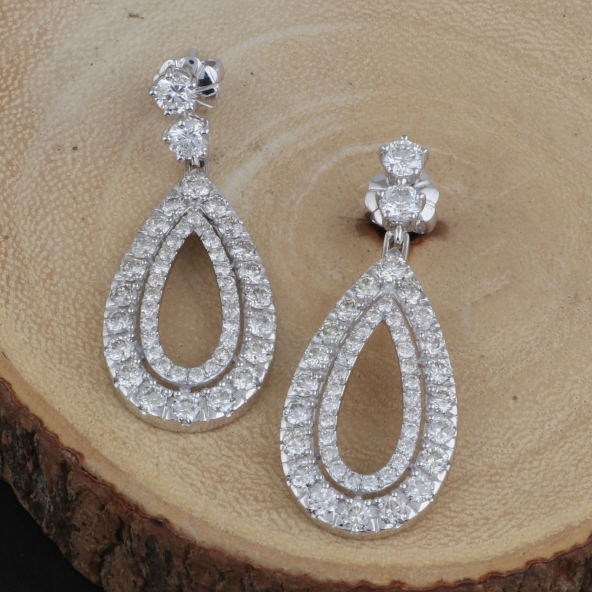 4.9 TCW Solid 14 Kt White Gold SI Clarity HI Color Pave Diamond Fine Dangle Earrings