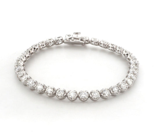 Solid 14 Kt White Gold SI Clarity HI Color Prong Setting Diamond Tennis Bracelet