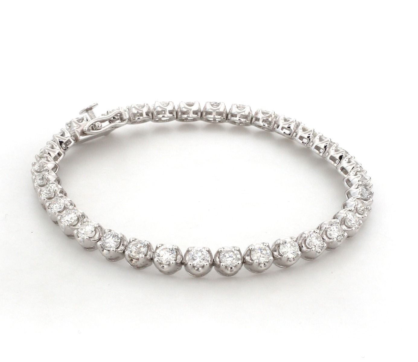 Solid 14 Kt White Gold SI Clarity HI Color Prong Setting Diamond Tennis Bracelet