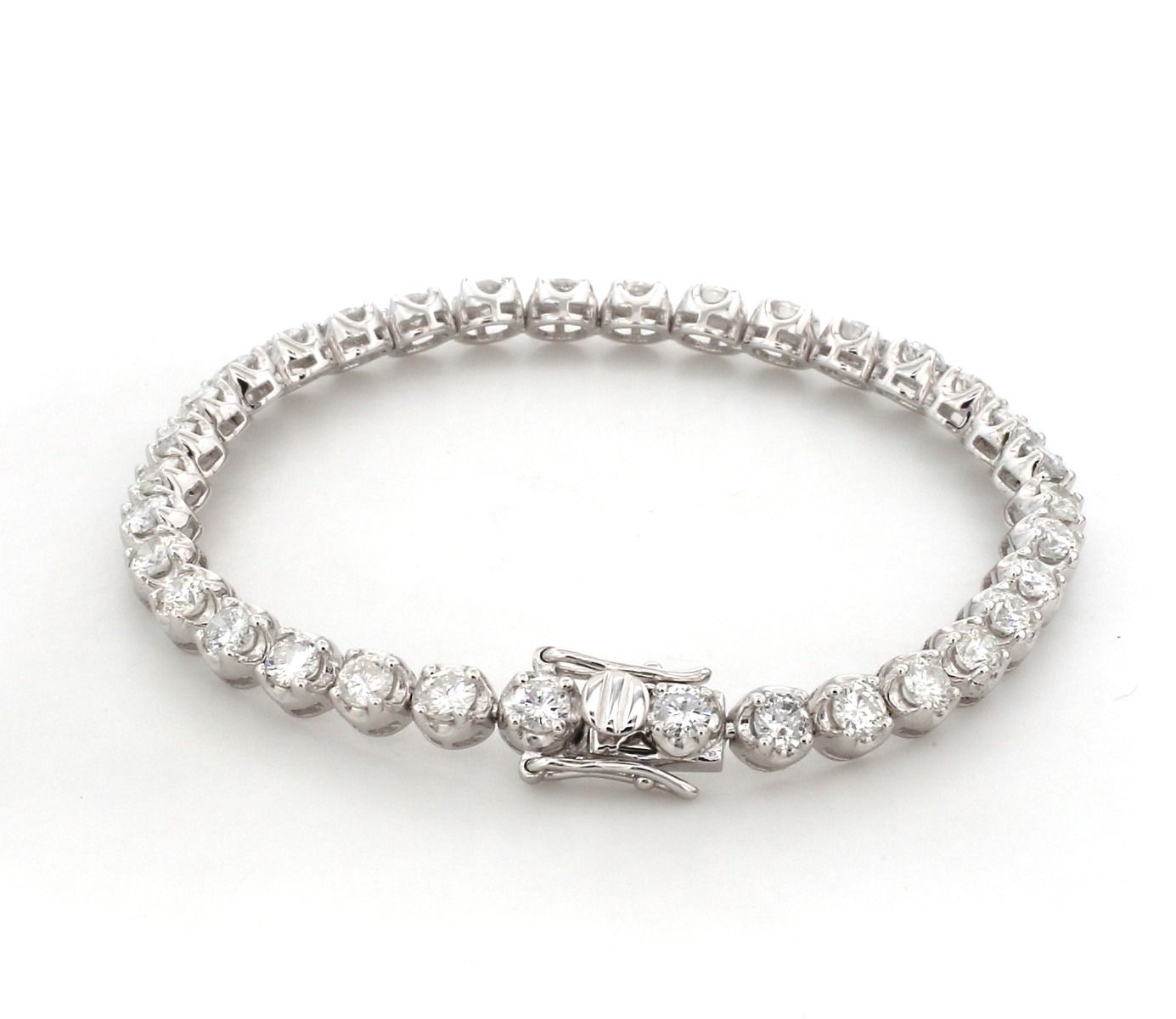 Solid 14 Kt White Gold SI Clarity HI Color Prong Setting Diamond Tennis Bracelet