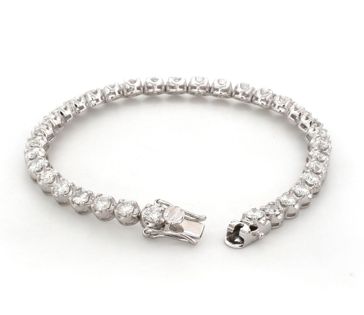 Solid 14 Kt White Gold SI Clarity HI Color Prong Setting Diamond Tennis Bracelet