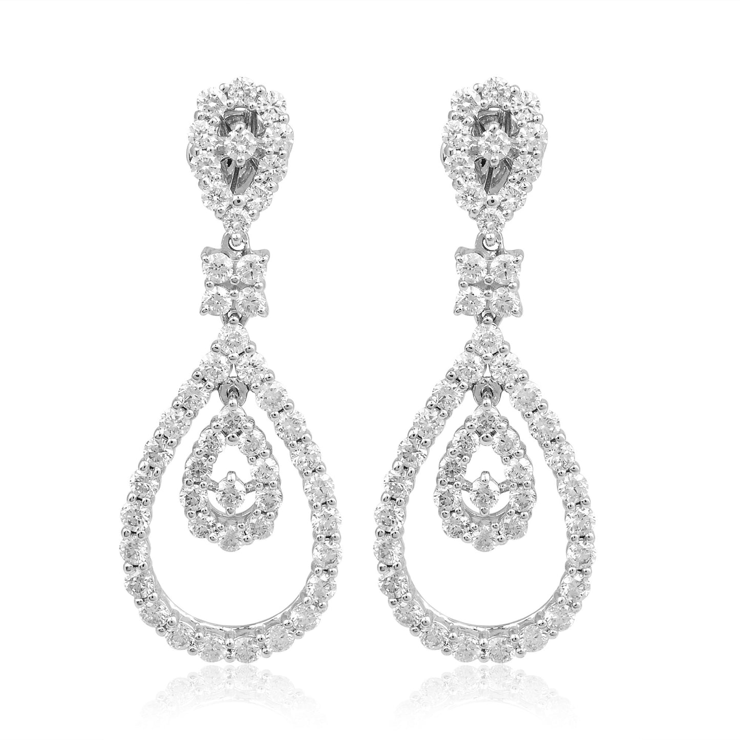 Solid 10k White Gold 1.7 Ct. HI/SI Pave Diamond Dangle Earrings Fine Jewelry NEW