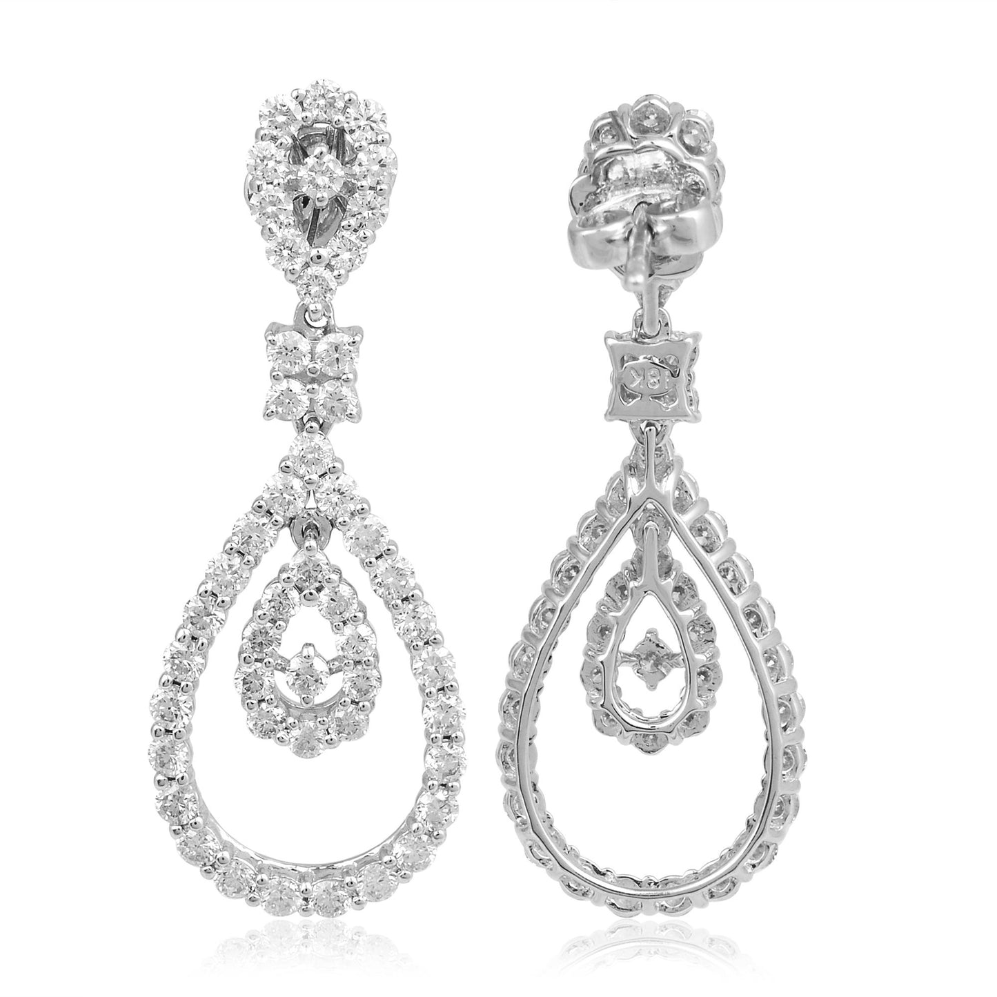 Solid 10k White Gold 1.7 Ct. HI/SI Pave Diamond Dangle Earrings Fine Jewelry NEW