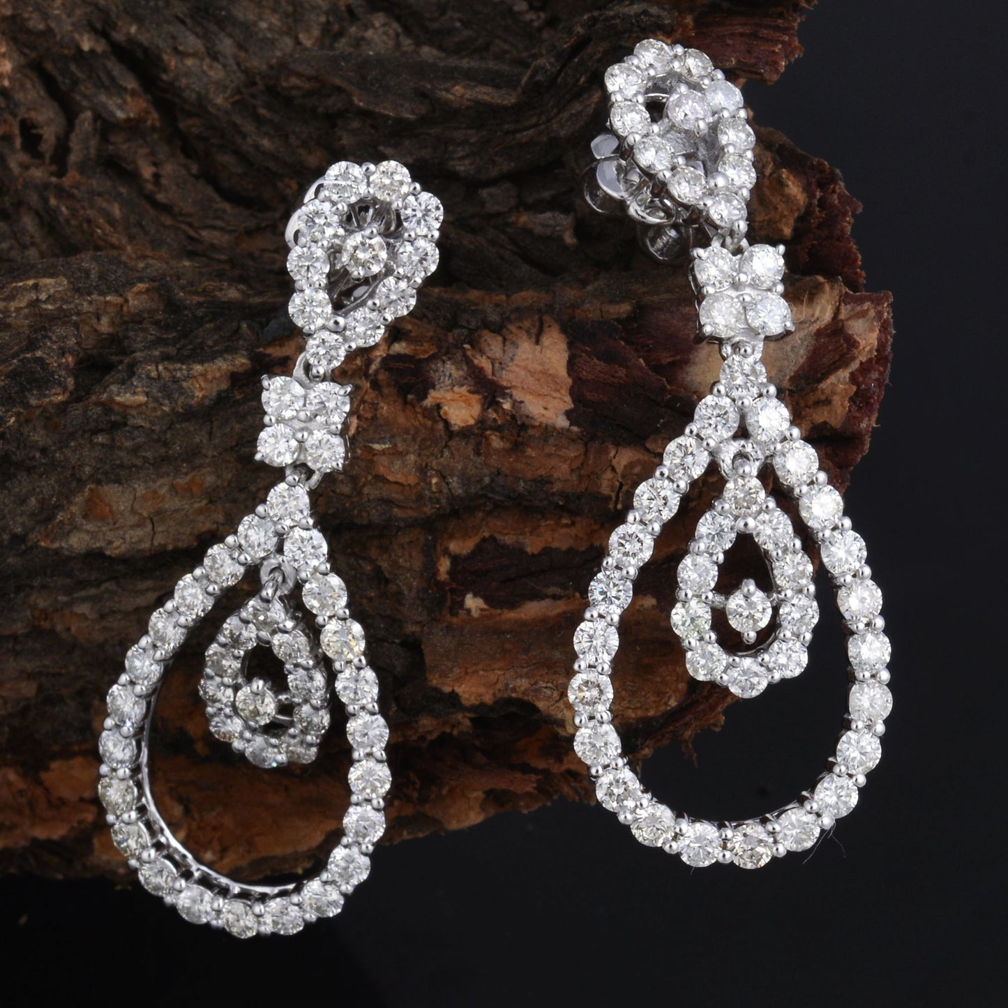 Solid 10k White Gold 1.7 Ct. HI/SI Pave Diamond Dangle Earrings Fine Jewelry NEW