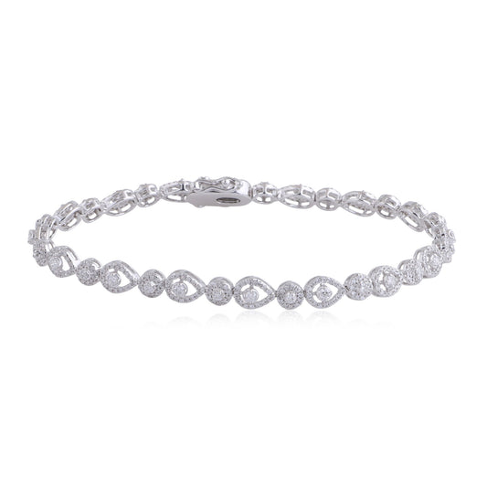 1.65 TCW Solid 10Kt White Gold SI Clarity HI Color Diamond Designer Bracelet/Bangle Jewelry