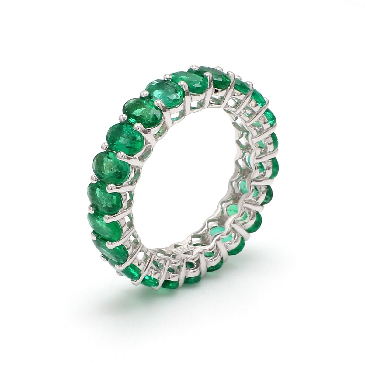 4.72 TCW Oval Shaped Emerald Solid 18 Kt White Gold Proposal Eternity Ring