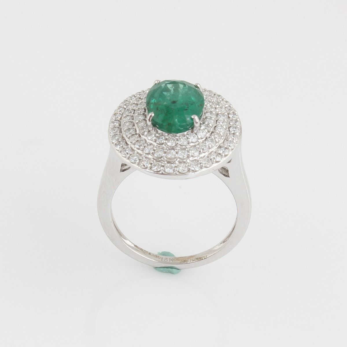 Emerald Solid 18 Kt White Gold SI Clarity HI Color Diamond Proposal Dome Ring