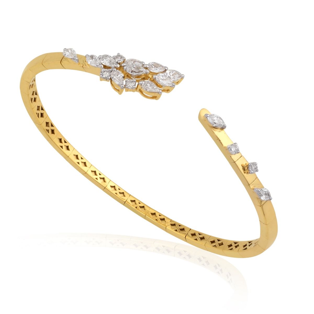 18k Yellow Gold 1.30 Carats SI Clarity HI Color Diamond Cuff Bracelet Bangle Jewelry For Women