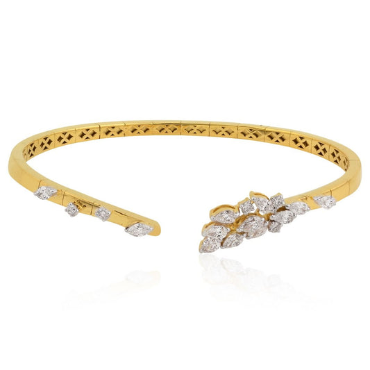 18k Yellow Gold 1.30 Carats SI Clarity HI Color Diamond Cuff Bracelet Bangle Jewelry For Women