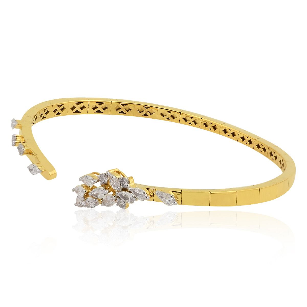 18k Yellow Gold 1.30 Carats SI Clarity HI Color Diamond Cuff Bracelet Bangle Jewelry For Women