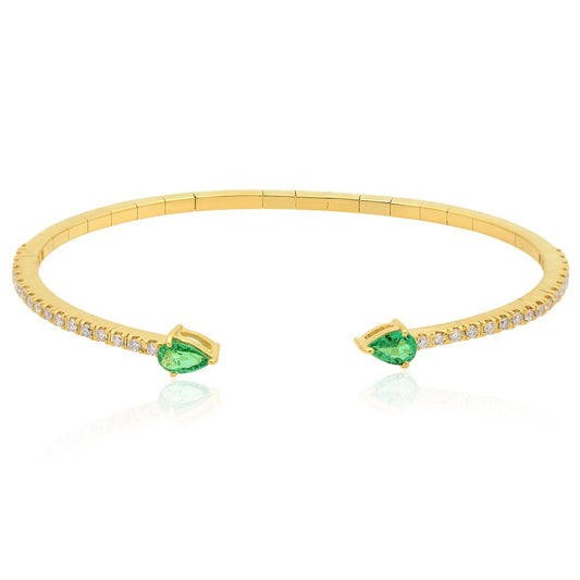 18k Yellow Gold 1.16 TCW SI Clarity HI Color Diamond Emerald Gemstone Cuff Bangle |Bracelet Jewelry For Women |Gift For Her |Anniversary Gift