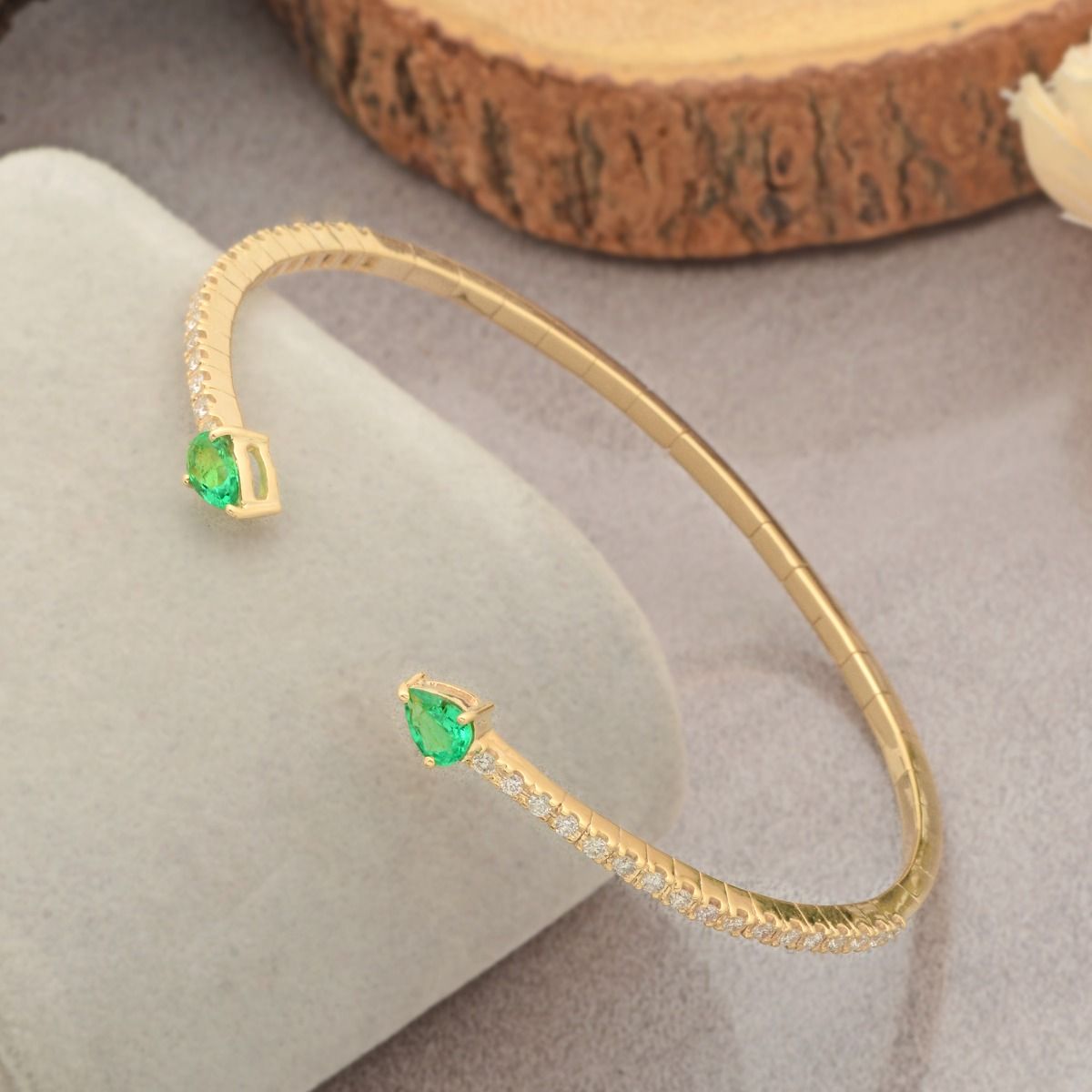 18k Yellow Gold 1.16 TCW SI Clarity HI Color Diamond Emerald Gemstone Cuff Bangle |Bracelet Jewelry For Women |Gift For Her |Anniversary Gift