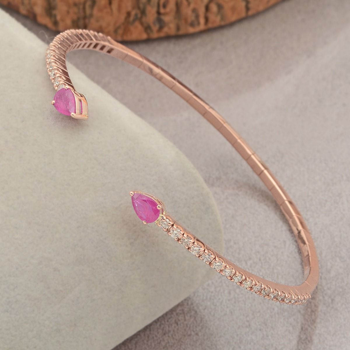 18k Rose Gold 1.52 TCW SI Clarity HI Color Diamond Ruby Gemstone Cuff Bangle |Bracelet Jewelry For Women |Gift For Her |Gift For Mom