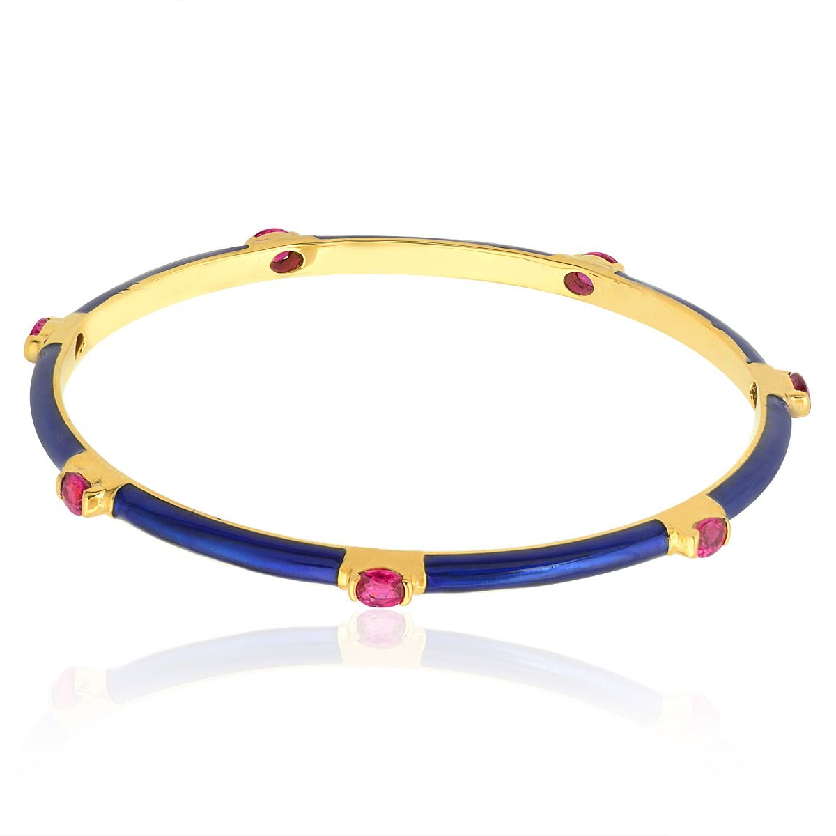 Ruby Oval Cut Gemstone Bangle Bracelet 18k Yellow Gold |Blue Enamel Jewelry | Gift for Women|