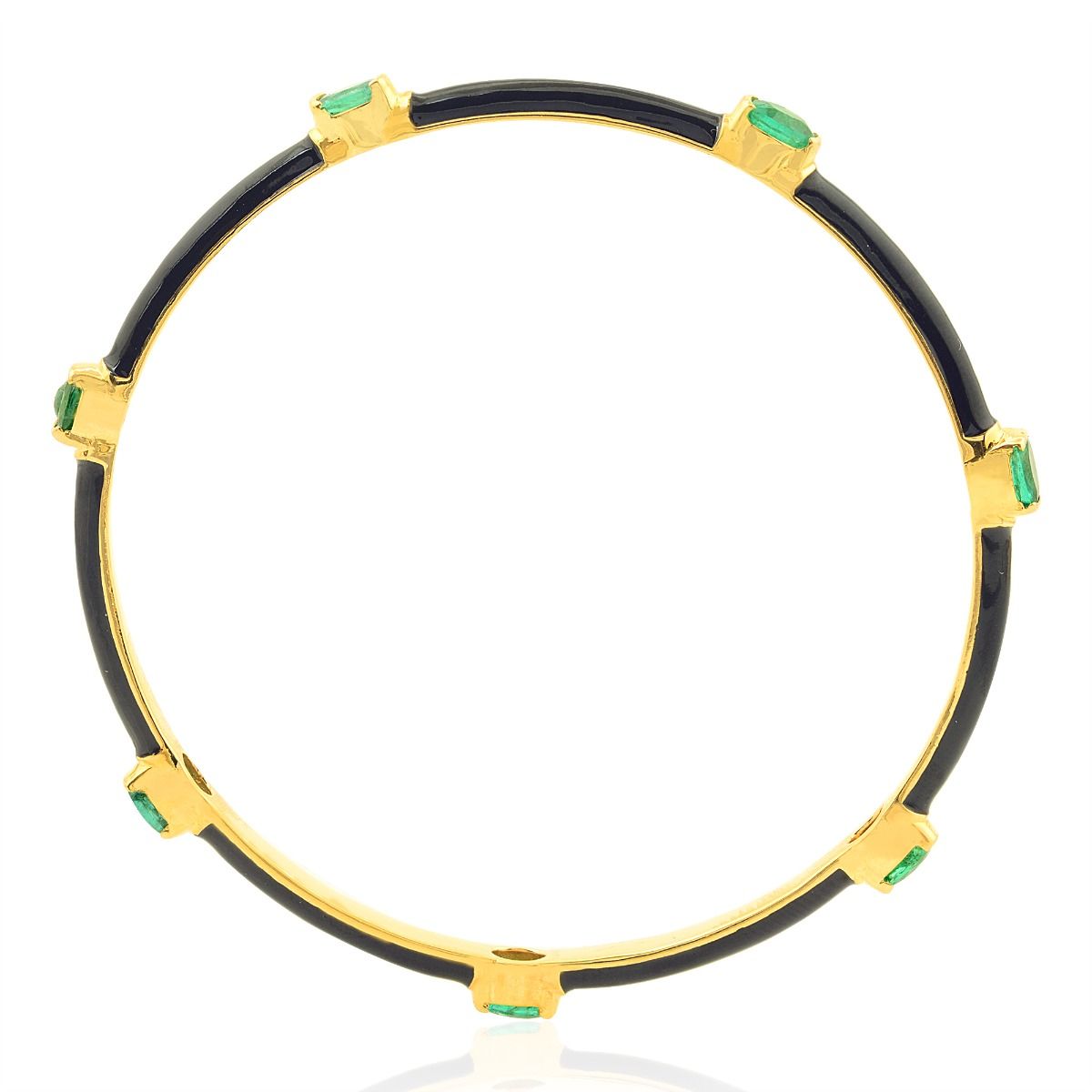 1.92 Ct Natural Zambian Emerald Gemstone Bangle Bracelet 18k Yellow Gold Black Enamel Jewelry | Anniversary Gift For Her|