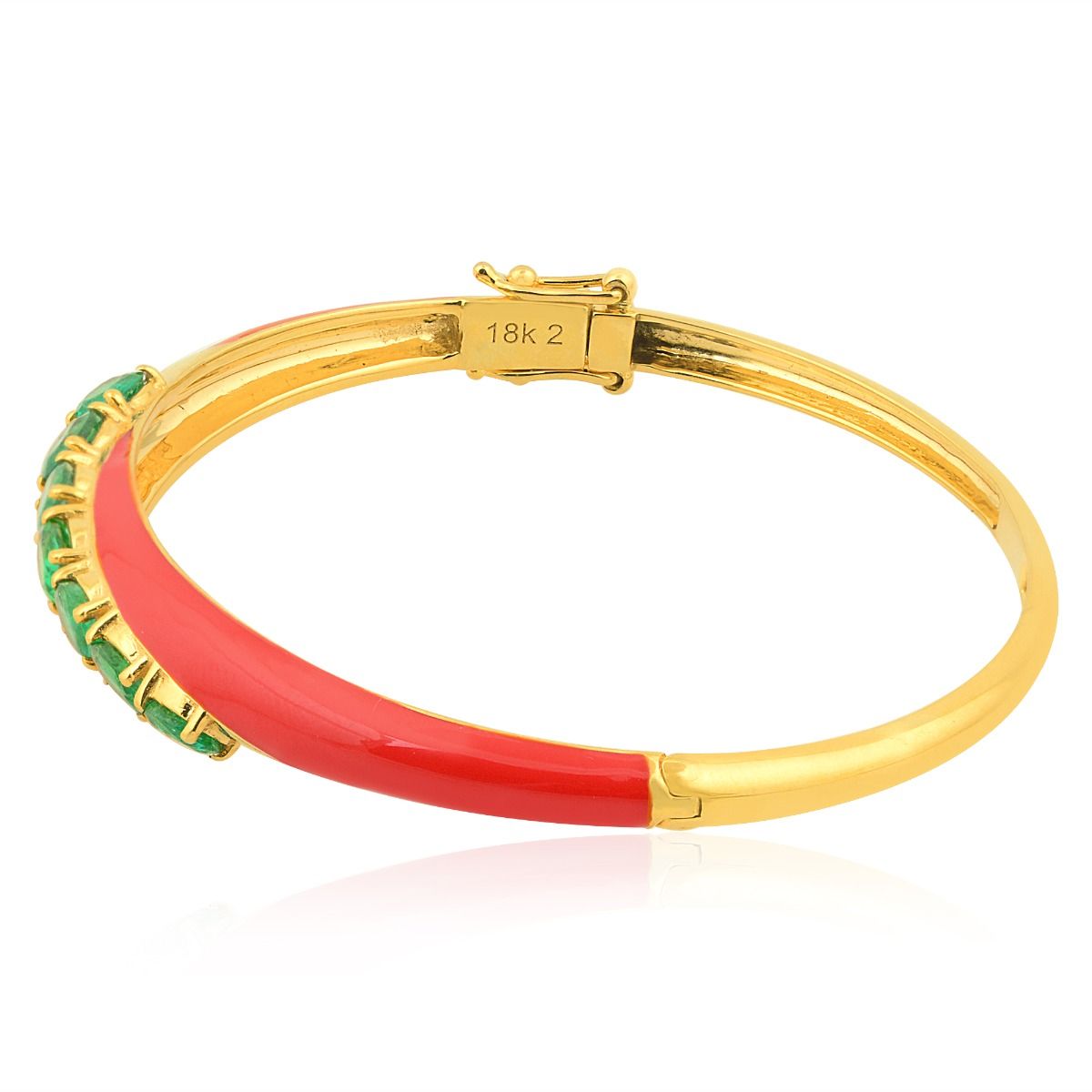 2.27 Ct Natural Zambian Emerald 18k Yellow Gold Bangle Bracelet Red Enamel Jewelry | Anniversary Gift