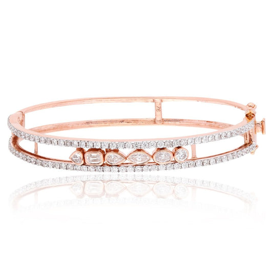 18k Rose Gold Handmade Bangle Bracelet Natural 2.30 Carat Hi Color Si Clarity Diamond Jewelry