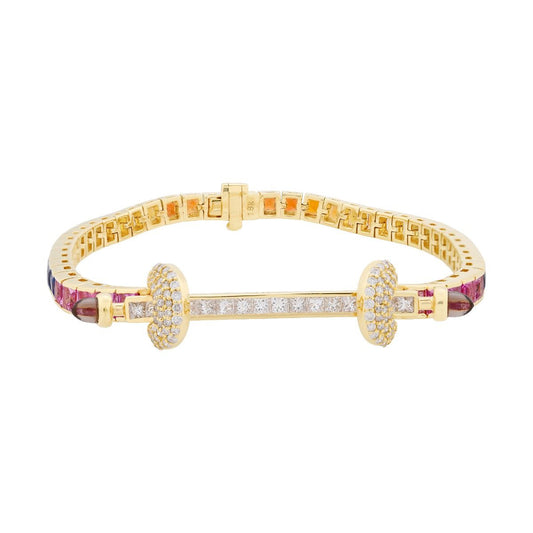 Natural 1.35 Carat Hi Color Si Clarity Diamond Multi Sapphire Gemstone Bangle Bracelet 18k Yellow Gold Handmade Jewelry